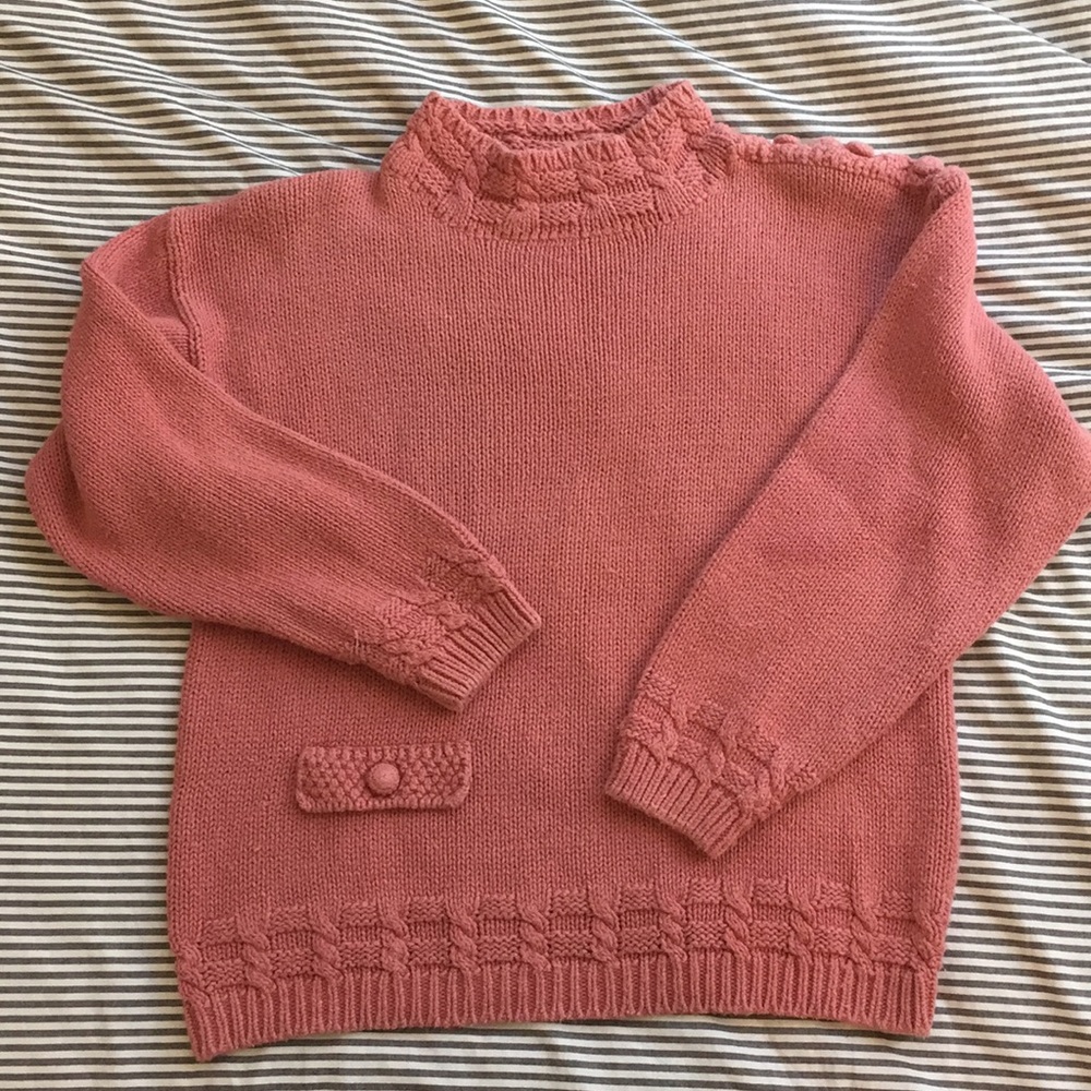 Rafferty Pink High Collared Sweater w Fake Pocket